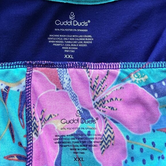 Cuddl Duds Pajama Set Womens XXL Blue & Tropical Floral Stretch Lounge - Picture 3 of 7